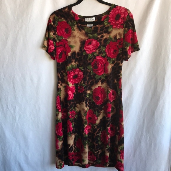 White Stag easy care stretch knit dress with rose print, size M (8/10) - Picture 1 of 9